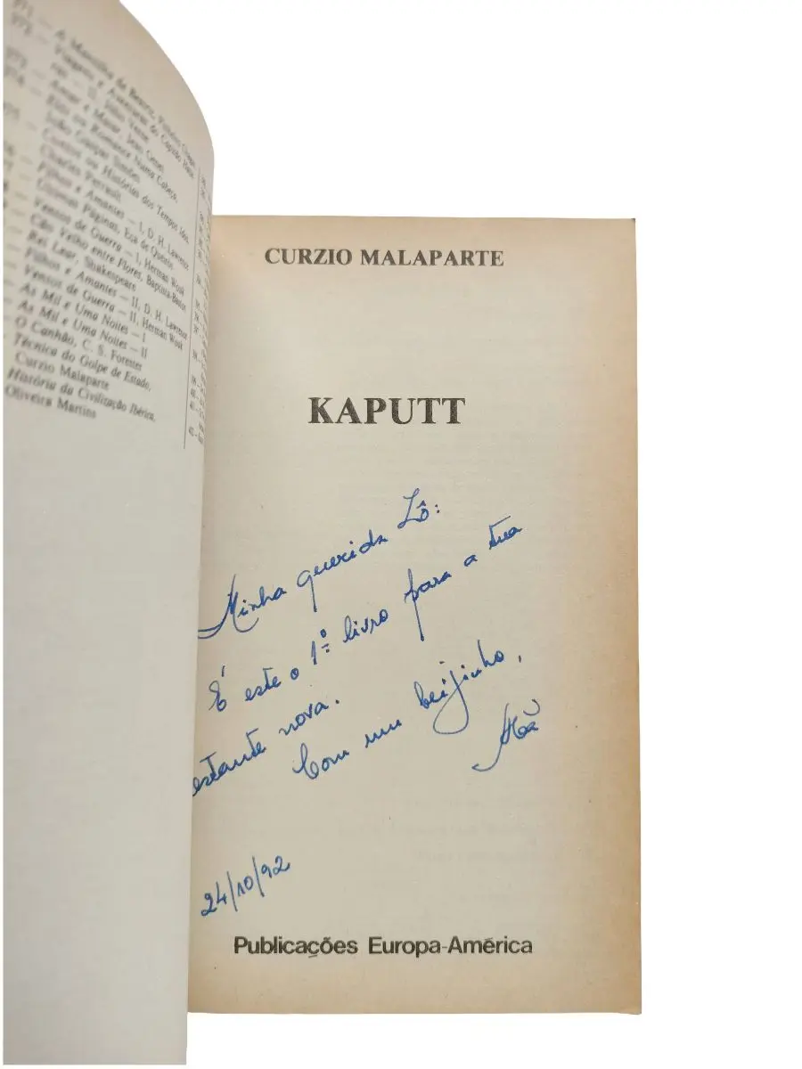 kaputt curzio malaparte dedicatoria Página da dedicatória no livro Kaputt de Curzio Malaparte.