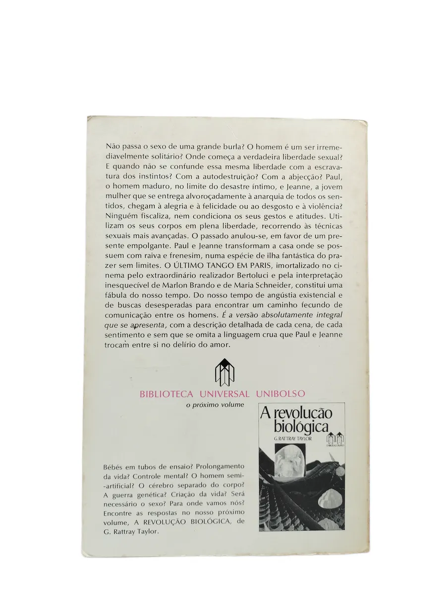 o ultimo tango em paris robert alley contracapa Contracapa do livro O Último Tango em Paris de Robert Alley.