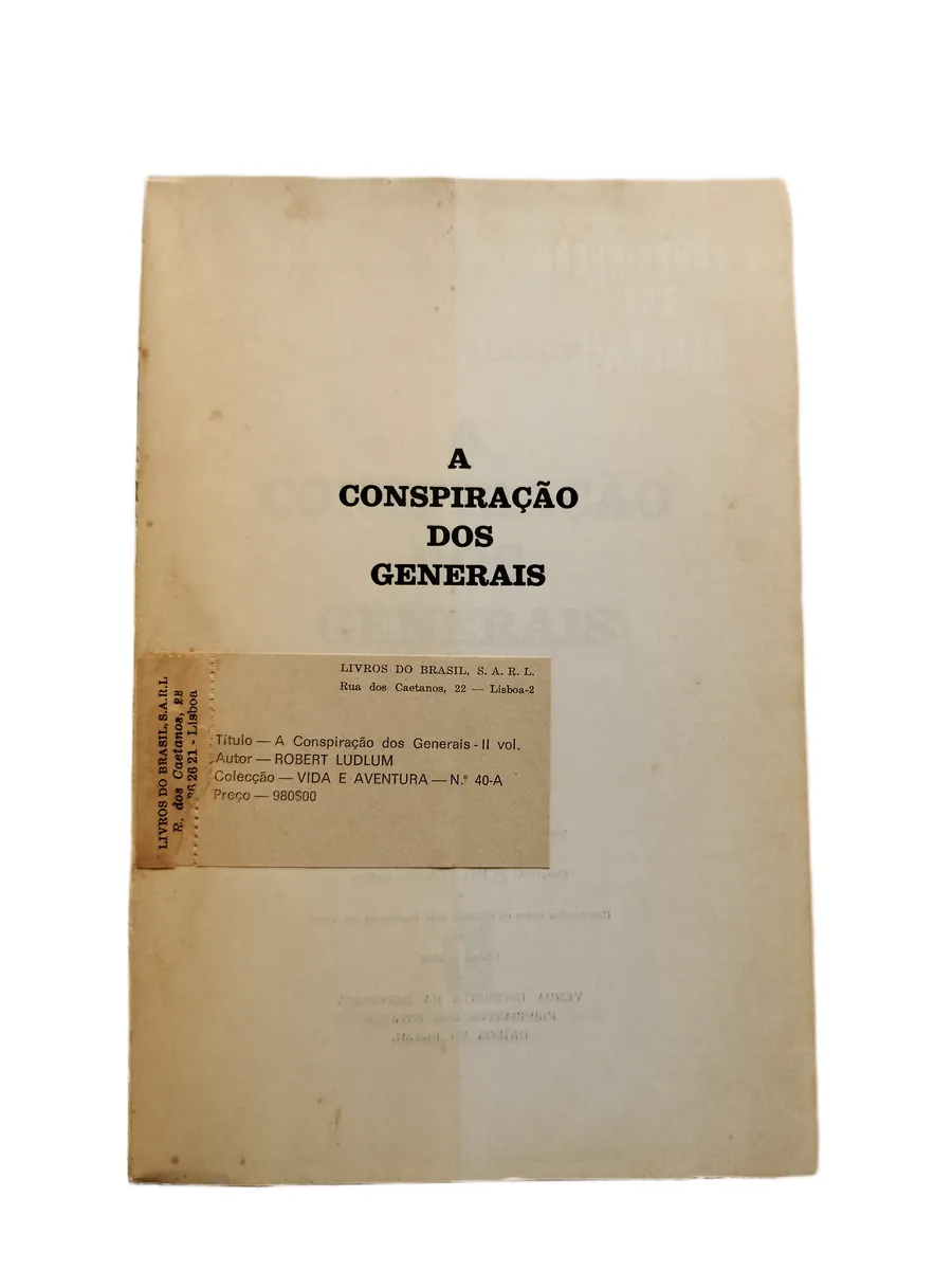 a conspiracao dos generais robert ludlum folha de guarda Folha de guarda do livro A Conspiração dos Generais de Robert Ludlum, apresentando sinais de oxidação.