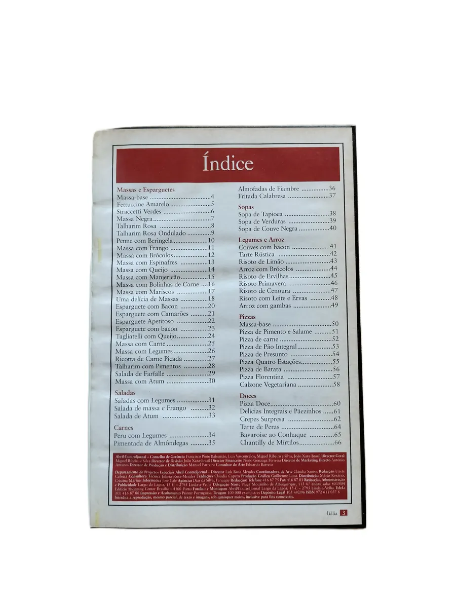 as melhores receitas internacionais italia indice Índice do livro As Melhores Receitas Internacionais – Itália.