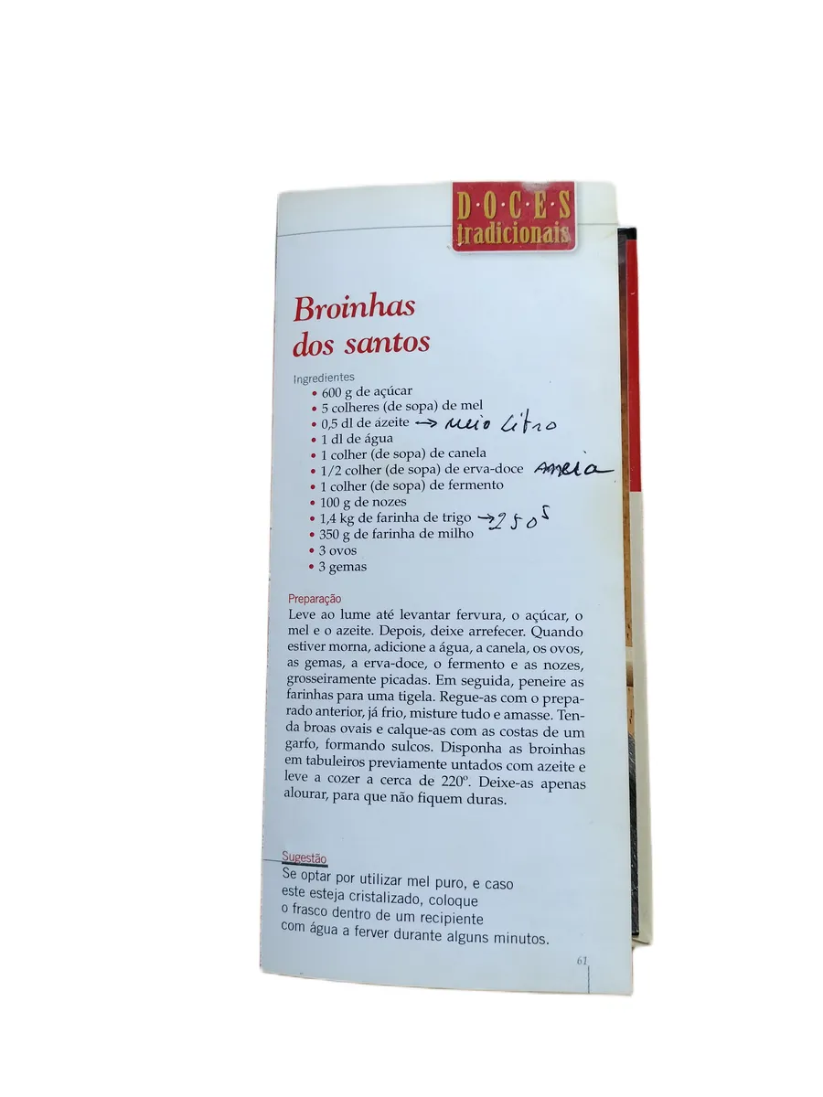 delicias conventuais doces tradicionais pagina Página escrita a esferográfica do livro Delícias Conventuais de Doces Tradicionais.