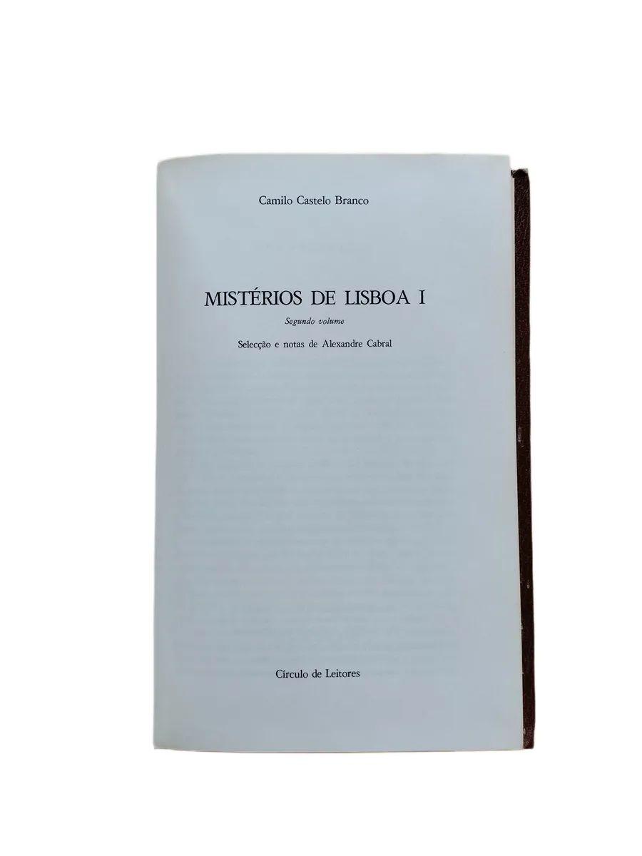 misterios de lisboa i camilo castelo branco folha de rosto Folha de rosto do livro Mistérios de Lisboa I de Camilo Castelo Branco.