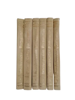 Lombadas dos seis volumes dos livros Os Descobrimentos Portugueses de Jaime Cortesão