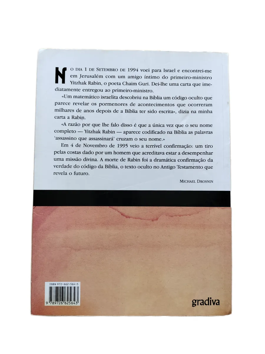 o codigo da biblia michael drosnin contracapa Contracapa do livro O Código da Bíblia de Michael Drosnin.