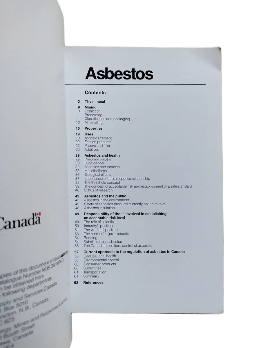 asbestos canada indice Índice do livro Asbestos Canada.