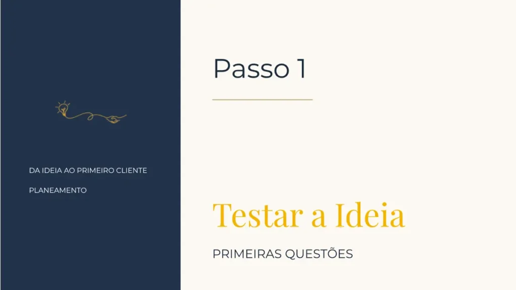 Capa do PDF sobre testar uma ideia de negócio, com as primeiras questões a considerar.